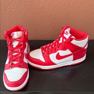 Nike Red and White High-Top Sneakers